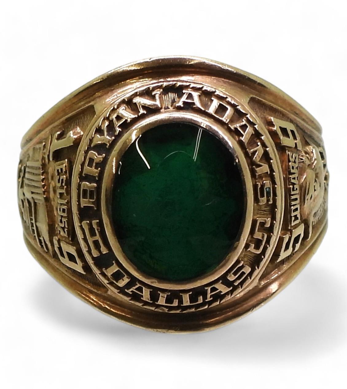 A 10k gold American college ring, for Bryan Adams High School Dallas 1959 Cougars, size Gents size