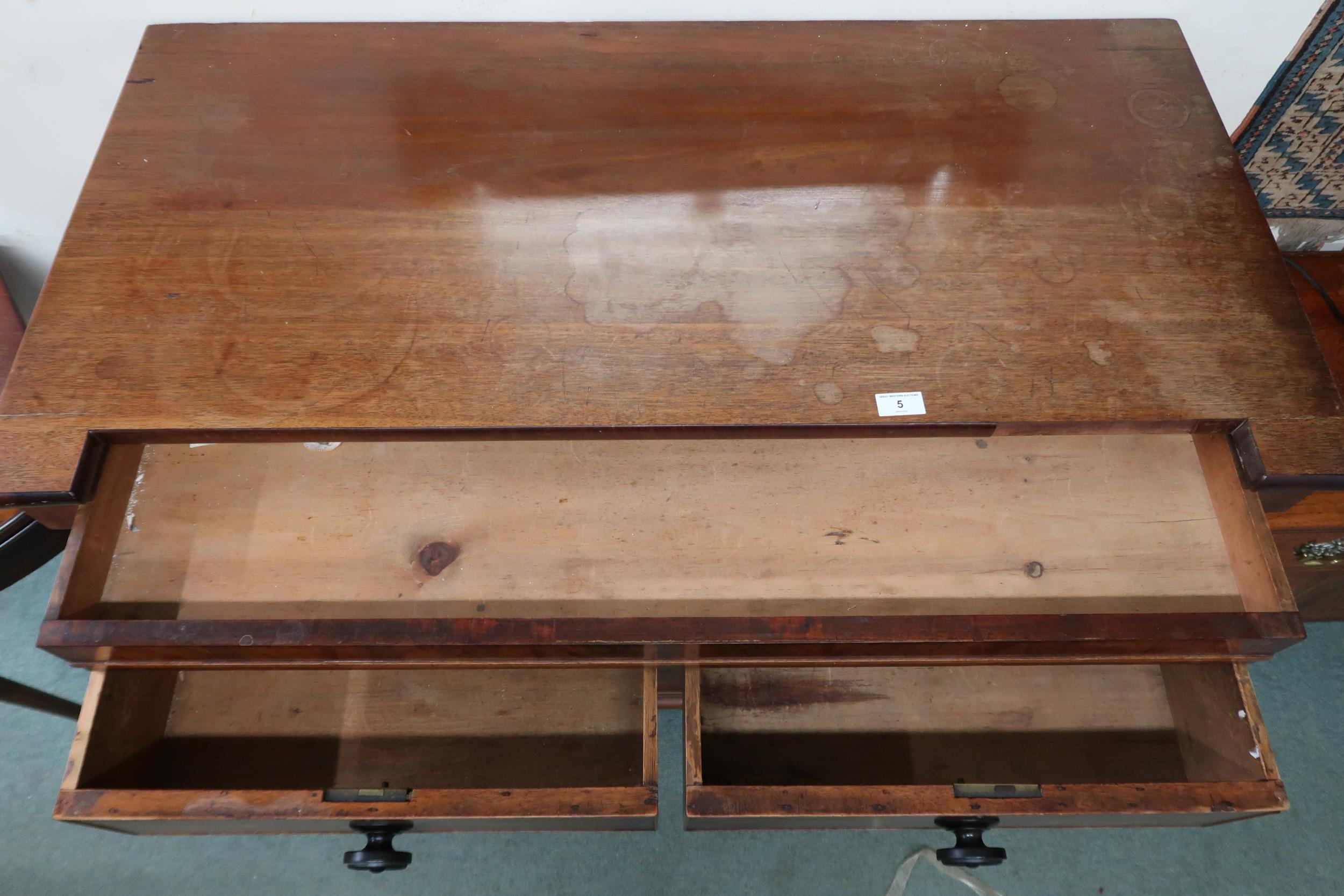 A late Victorian mahogany and walnut veneered chest of drawers with single long frieze drawer over - Image 2 of 2