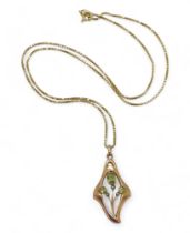 A 9ct rose gold Murrle Bennet & Co peridot & pearl pendant, weight 1.4gms, together with an