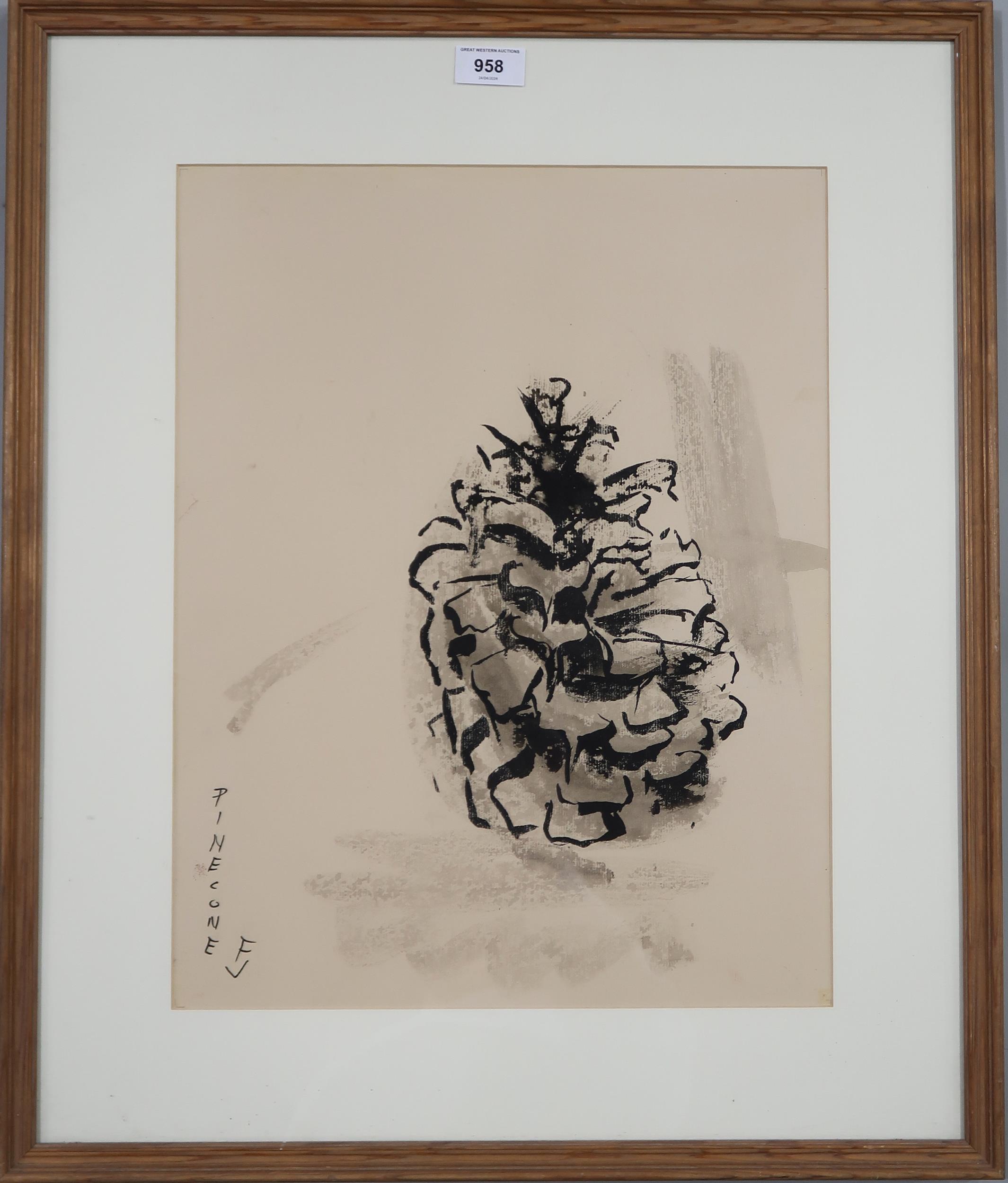 FLORENCE JAMIESON (SCOTTISH 1925-1971)  PINECONE  Watercolour, signed lower left, 46 x 35cm  Title - Image 2 of 3
