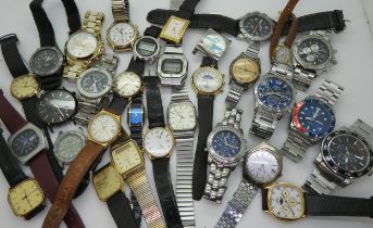 A collection of wrist watches to include Paul Jobin, Timex moon phase, Marvin Revue, Seiko, Avia and