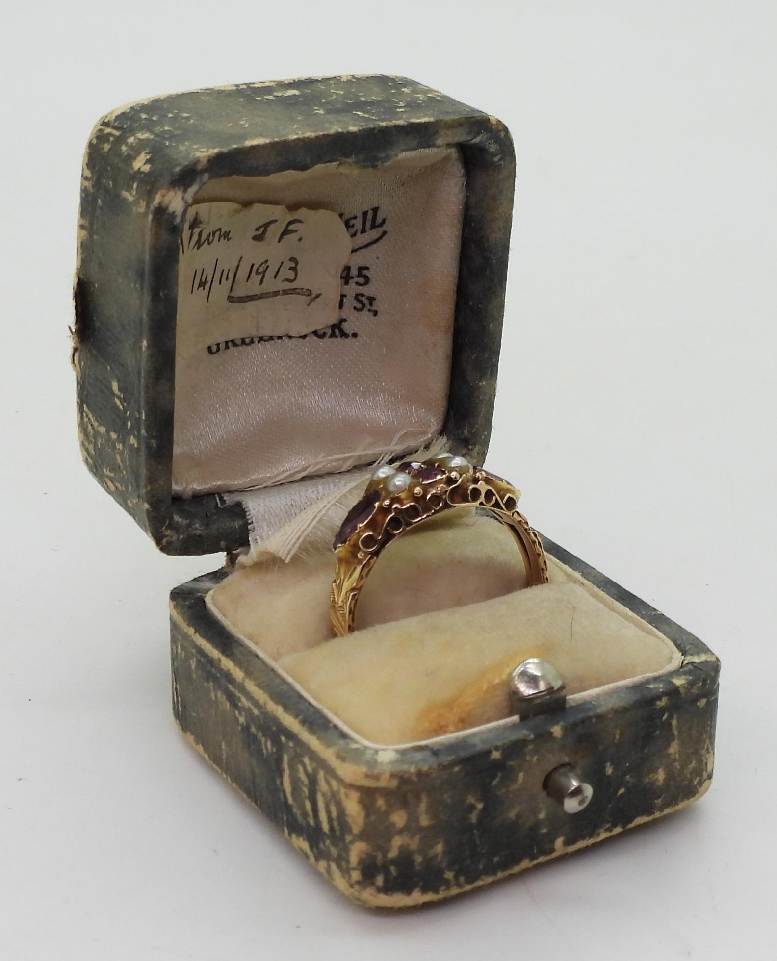 A 15ct gold pearl and pink gem ring, hallmarked Birmingham 1871, size Q, weight 2.1gms  Condition - Image 8 of 8