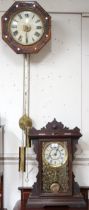 A lot comprising a 19th century oak octagonal wag at the wa clock, 32cm high x 32cm wide and an