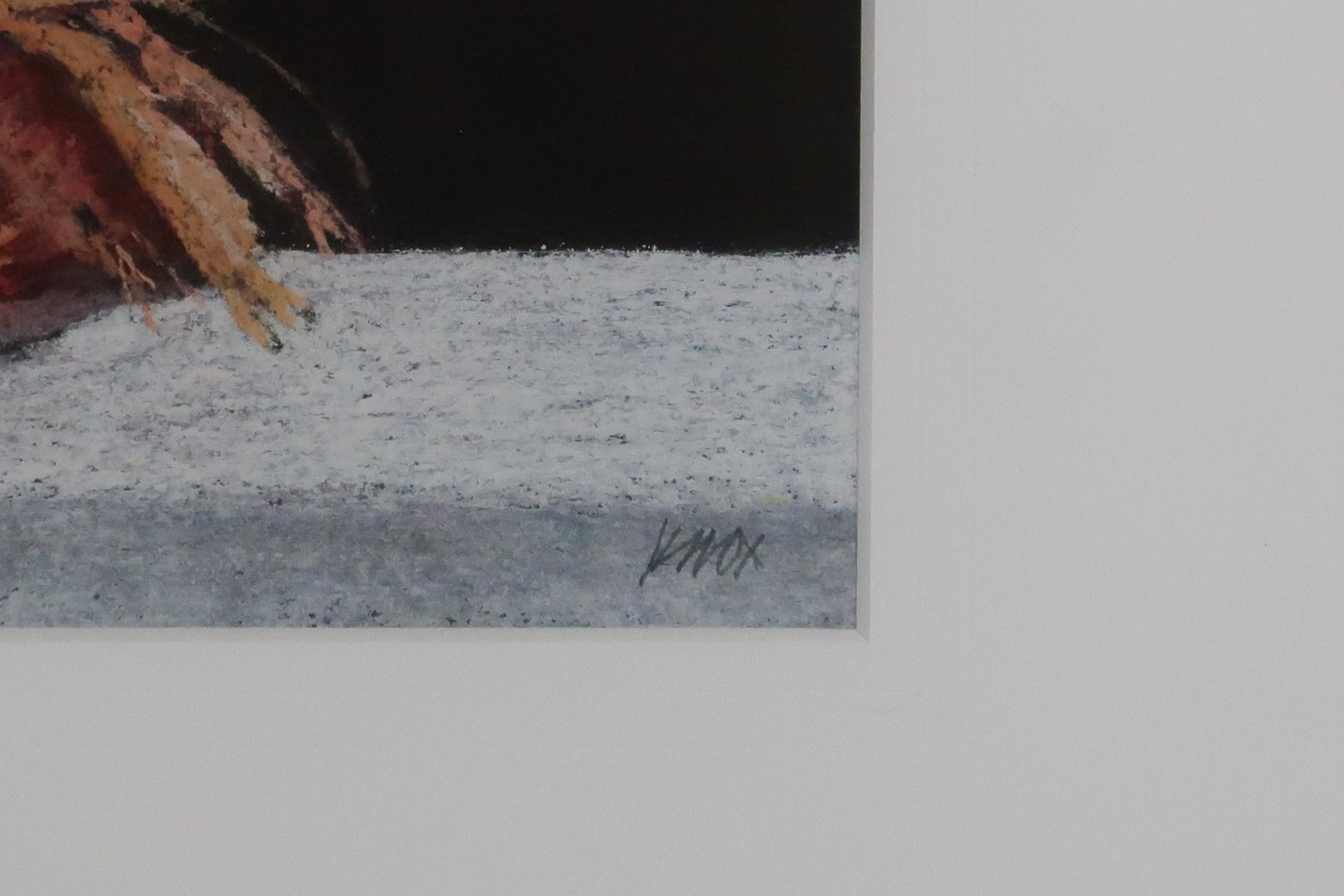 JACK KNOX RSA RSW RGI (SCOTTISH 1936-2015)  SEAFOOD AND WINE  Pastel on black paper, signed lower - Image 2 of 4