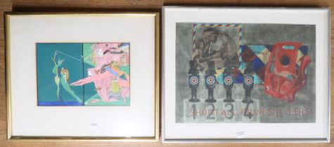 ARLENE STEWART,  Shoot all Four Soldiers, (19)82  Mixed media/collage on paper, signed and dated
