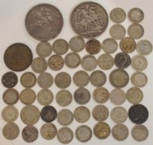 Victoria (1837-1901) 1 Crown 1889 (two pieces) together with various pre 1947 Great Britain silver
