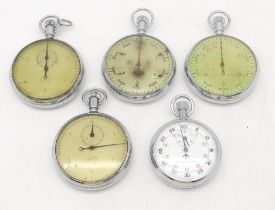 Five assorted military-issue stopwatches, to include examples by Waltham and Lemania Nero etc.