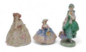 Three early Royal Doulton figures including Herminia HN1644, Margot HN1628, and Phyllis HN1698