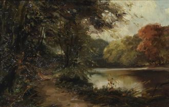 SCOTTISH SCHOOL  A QUIET POOL ON A LOWLAND RIVER  Oil on board, signed J. Smart verso, 17.5 x