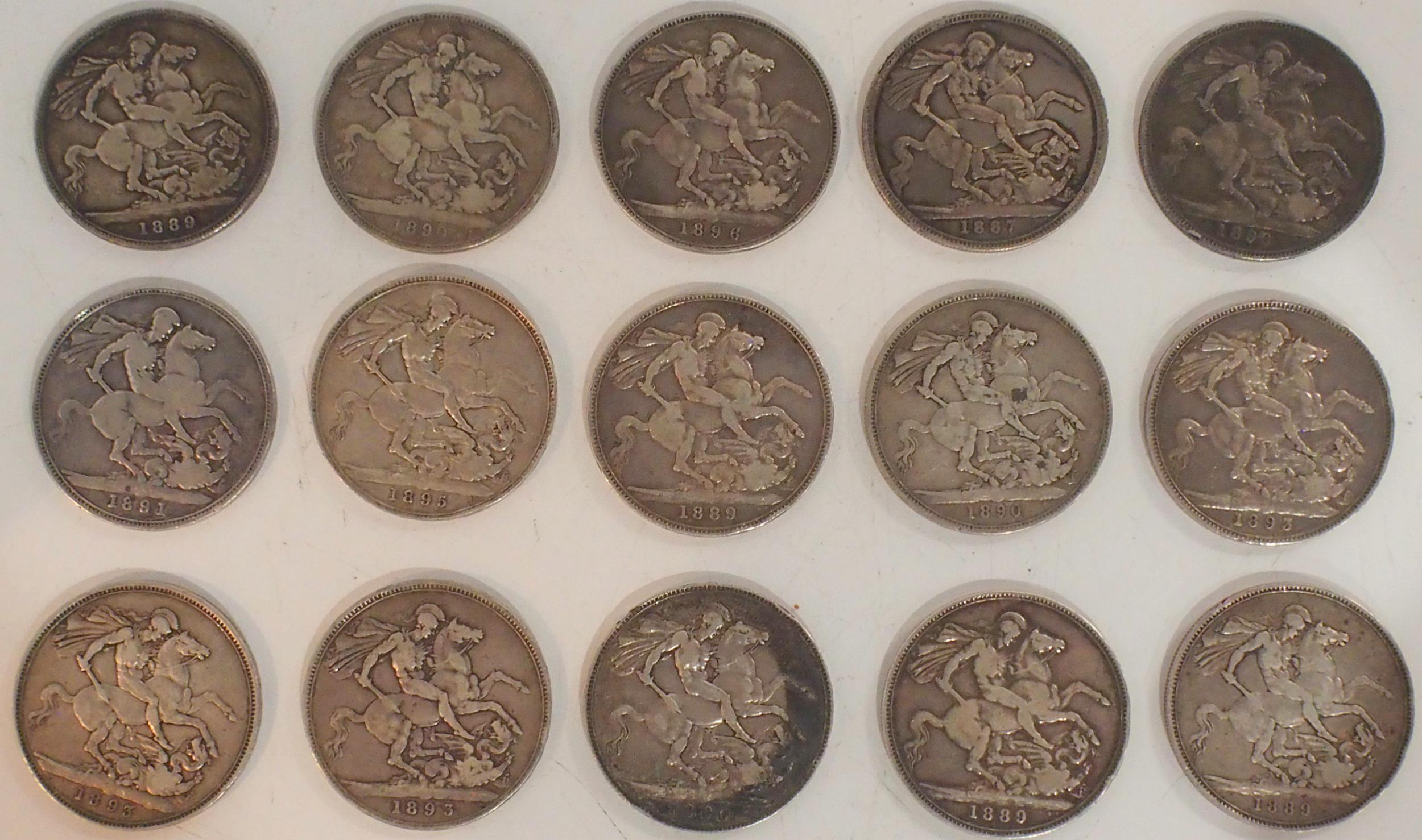 Victoria (1837-1901)  A lot comprising various Victoria crown coins from 1887 to 1896 (15) Condition