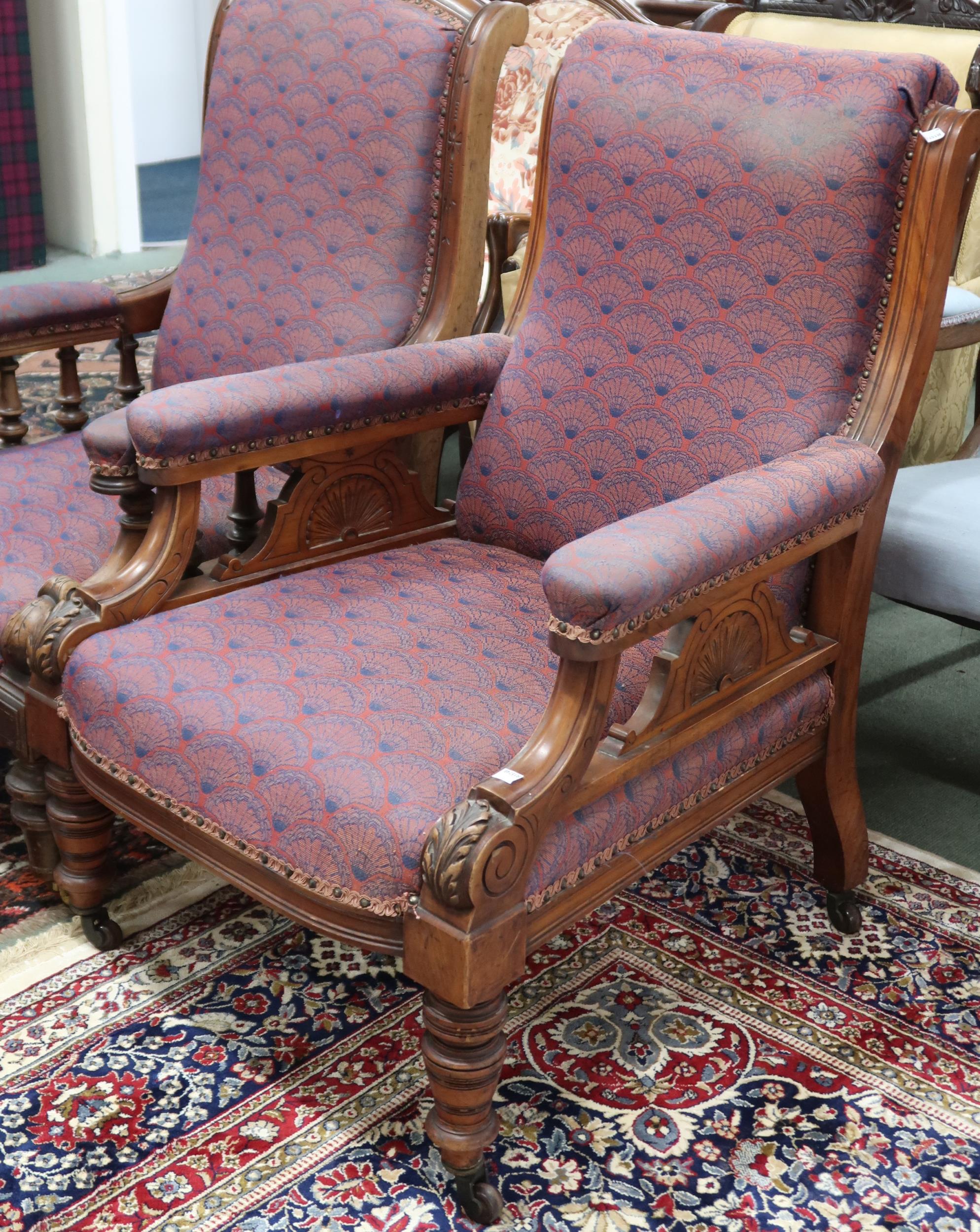 A lot of two assorted Victorian walnut framed armchairs the first with scrolled back flanked by - Image 3 of 3