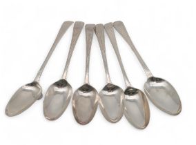 A set of three silver Old English feathered edge pattern tea spoons, by John Sidaway, London 1781,