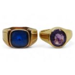 A14k gold Norwegian ring, made by Elvik & Co, set with a blue glass gem, size N, weight 3.8gms and a