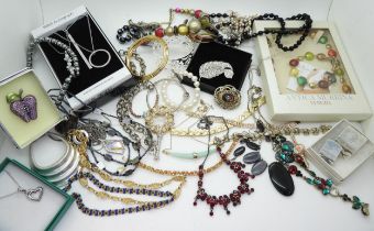 A collection of silver & costume jewellery to include Murano glass items, a silver Pandora