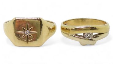 A 9ct bi colour gold ring set with a 0.15ct diamond size P, together with a star set diamond