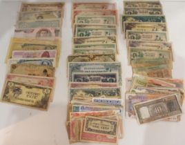 A lot comprising bank notes with Japanese, Japanese occupation pesos, rupees and dollars, Indian