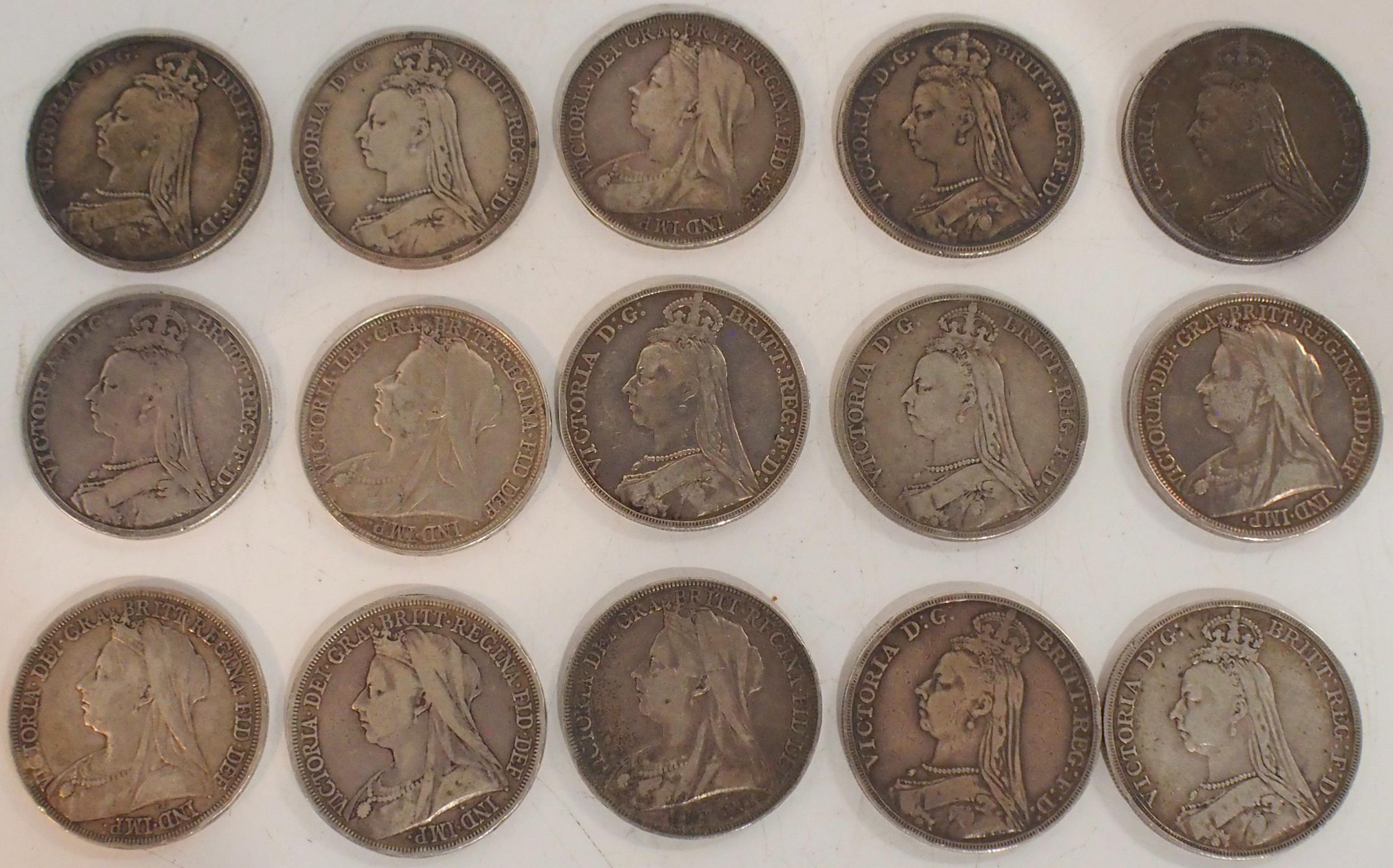 Victoria (1837-1901)  A lot comprising various Victoria crown coins from 1887 to 1896 (15) Condition - Image 2 of 2