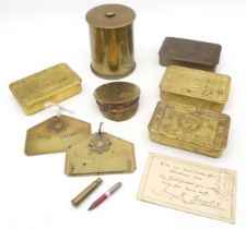 Four WW1 Princess Mary Christmas 1914 tobacco tins, one together with "bullet" pencil and