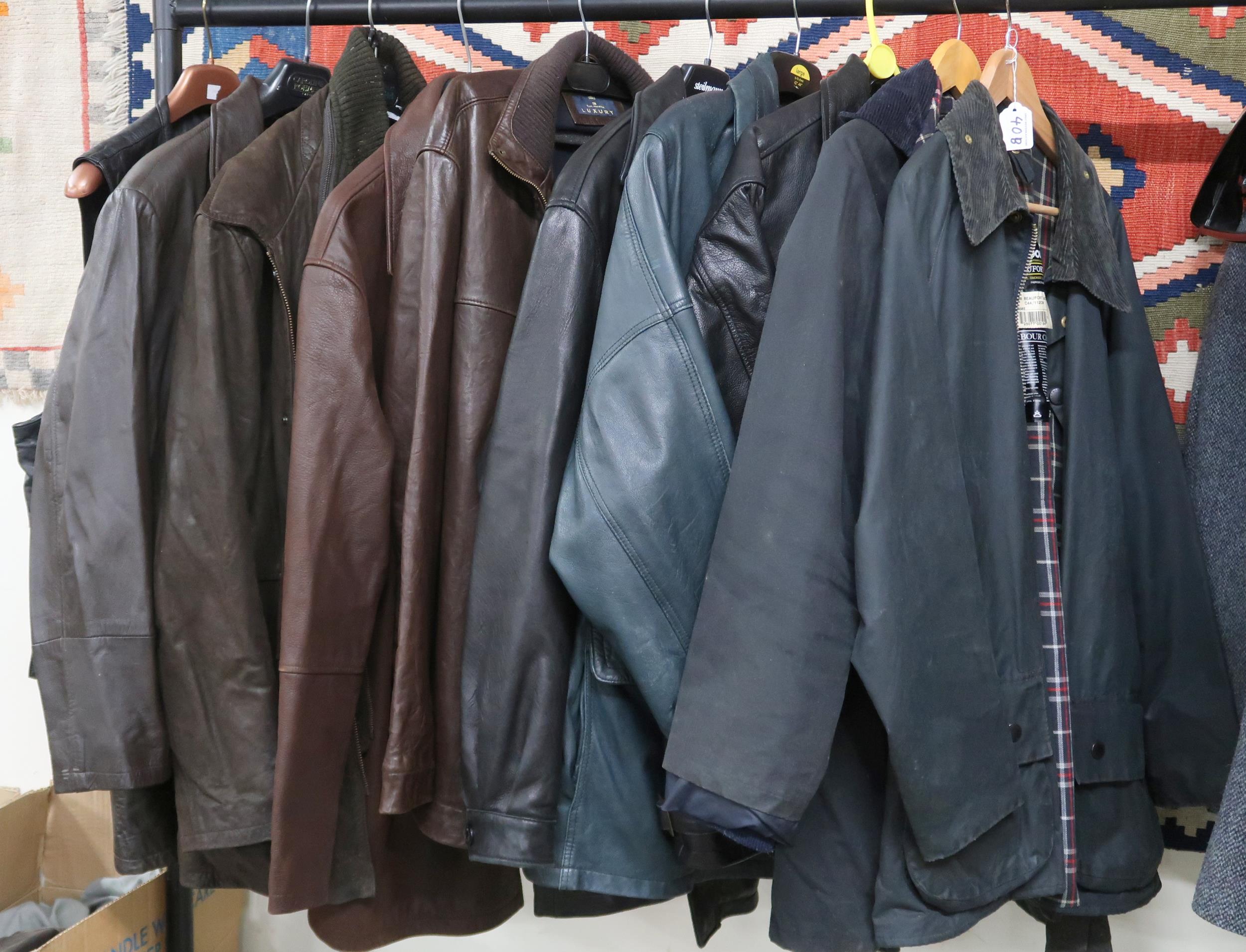 A large mixed lot of gents jackets/coats with numerous leather and waxed canvas examples to