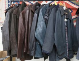 A large mixed lot of gents jackets/coats with numerous leather and waxed canvas examples to