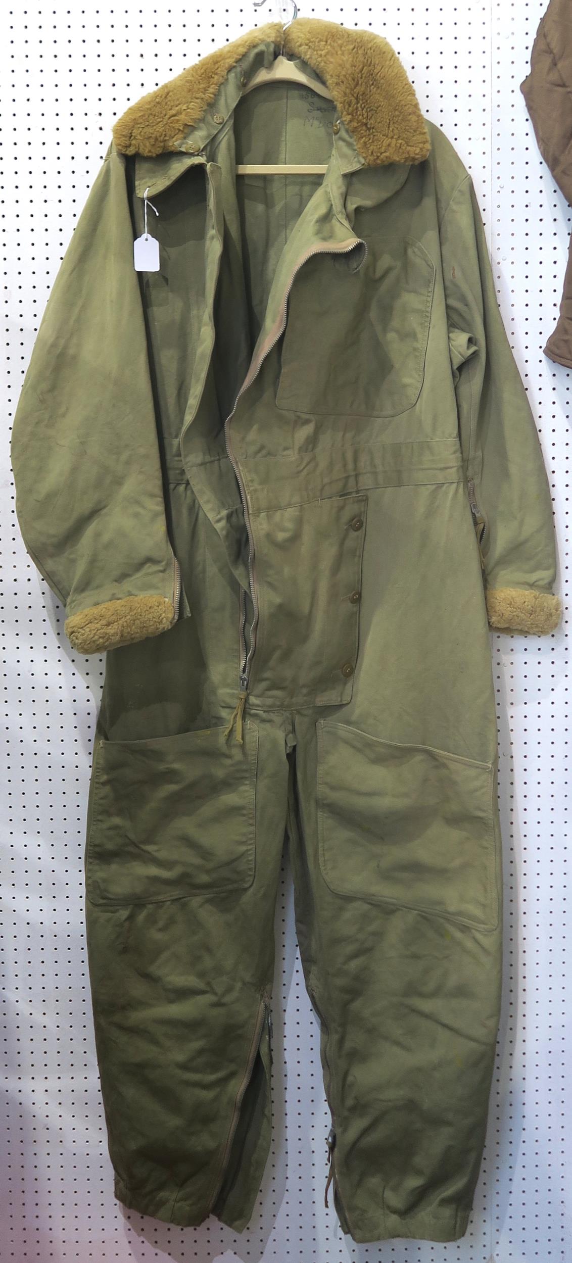 A WW2 RAF 1940 pattern Sidcot flying suit, size no. 6, with fleece-trimmed cuffs and detachable - Image 2 of 3
