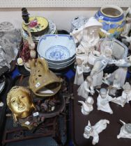 Assorted oriental and ither items including a table gong, plates, a wall mask etc Condition Report:
