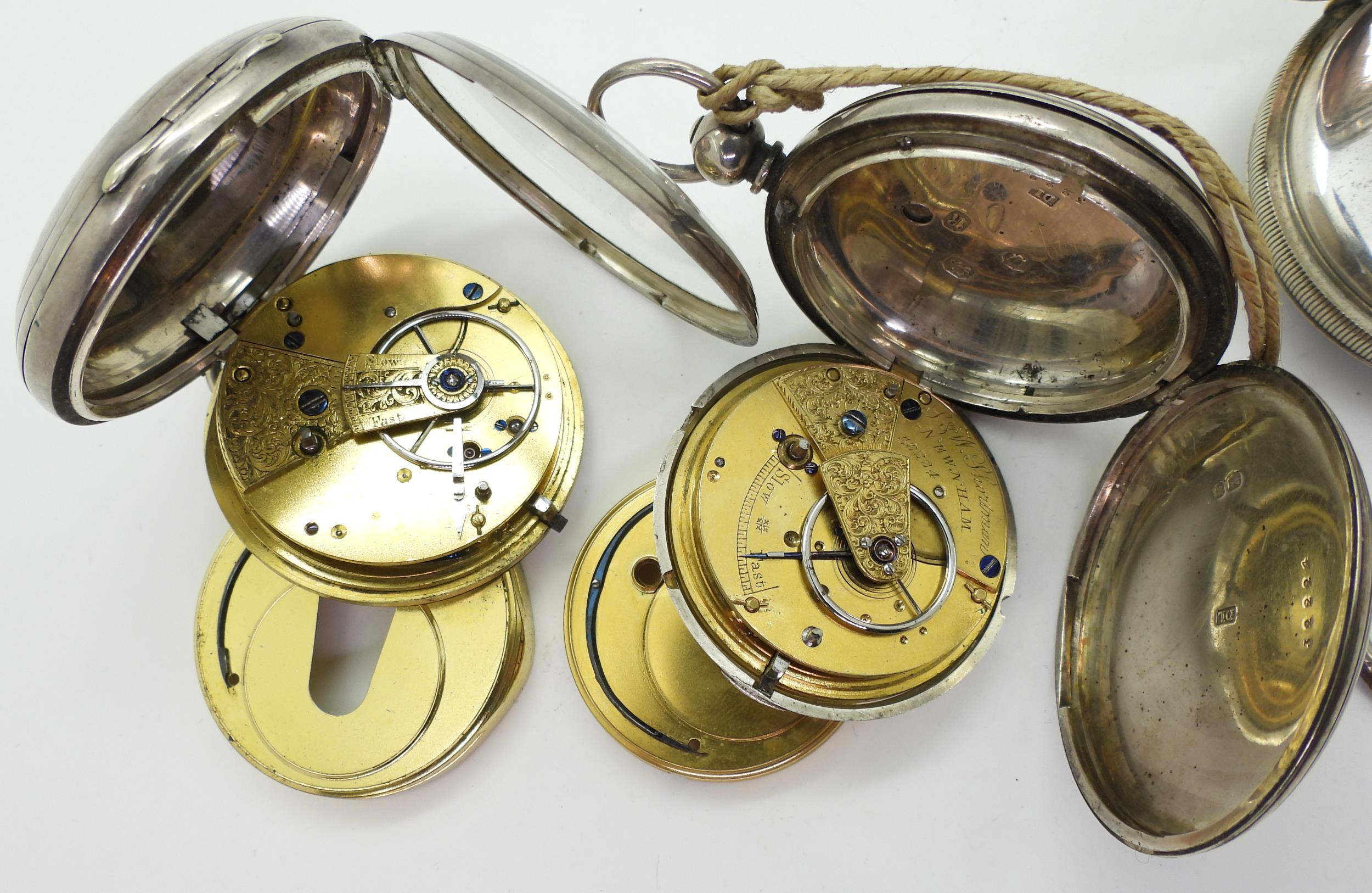 Three silver pocket watches, two with diamond end caps, dated 1835 and 1852, a further example dated - Image 5 of 6