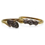 Two 18ct gold illusion set diamond rings, 'hearts' size L, three stone J1/2, weight together 4.