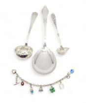 A Danish silver serving spoon, by H. Mathiesen, a Danish plated strainer ladle, and a Danish