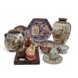 A collection of oriental ceramics including a Chinese export famille rose sparrowbeak jug,  a