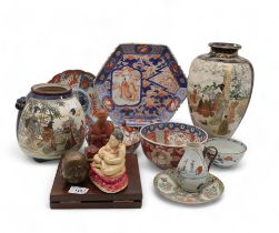 A collection of oriental ceramics including a Chinese export famille rose sparrowbeak jug,  a