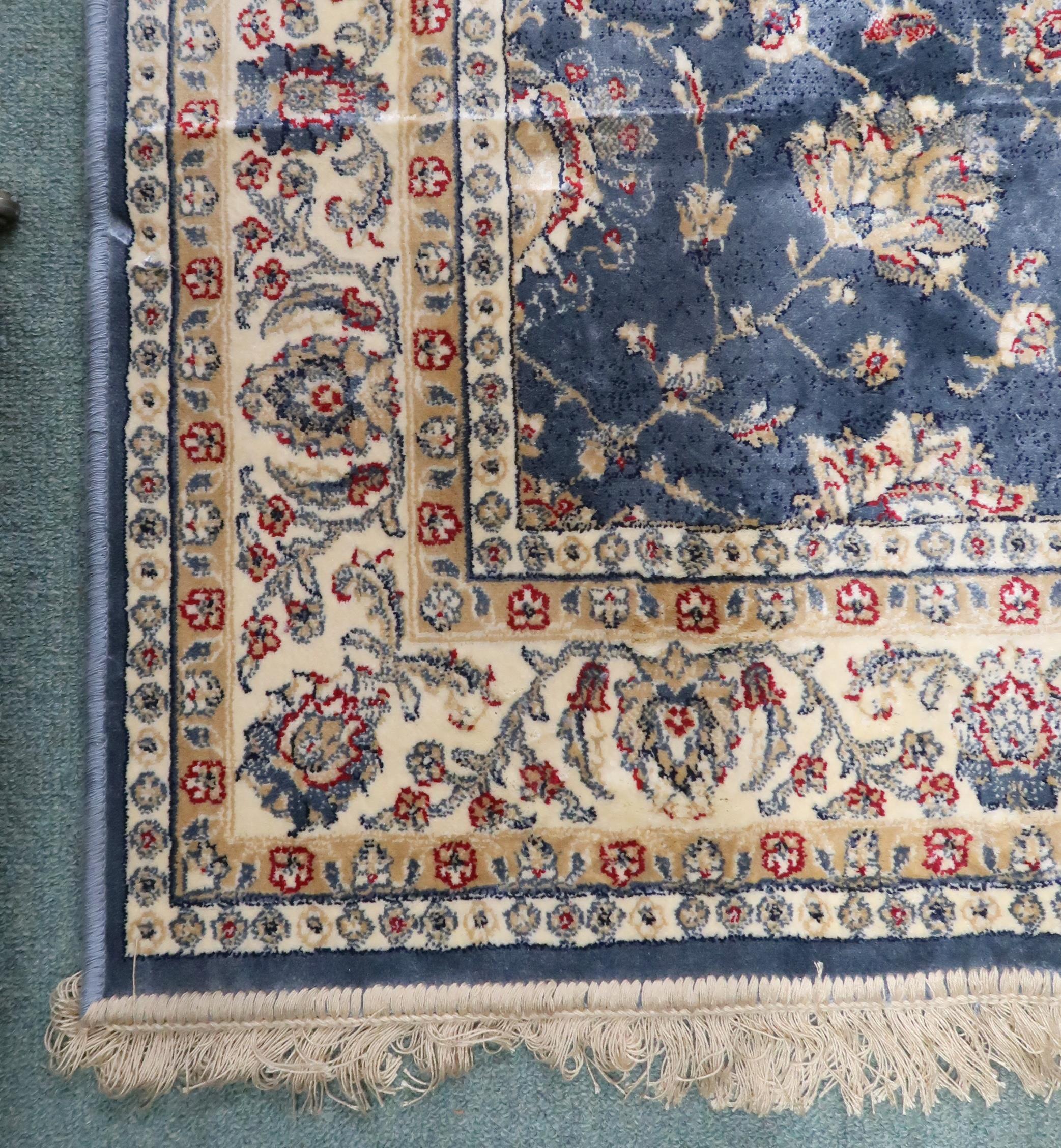 A duck egg blue ground full pile Kashmir Zeigler rug with floral patterned ground within flower head - Image 2 of 3