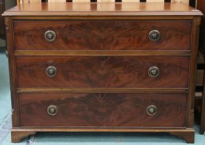 An Early 20th century mahogany three drawer chest on bracket feet, 79cm high x 110cm wide x 48cm