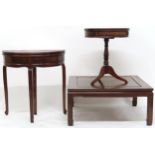 A lot comprising Oriental hardwood circular topped table, 63cm high x 53cm diameter, demi lune