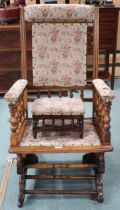 A 20th century floral upholstered American style rocking chair, 107cm high x 59cm wide x 70cm deep