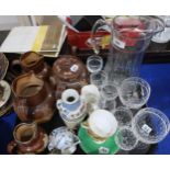 Royal Doulton stoneware hunting jugs and teapot, glassware, teawares etc Condition Report: