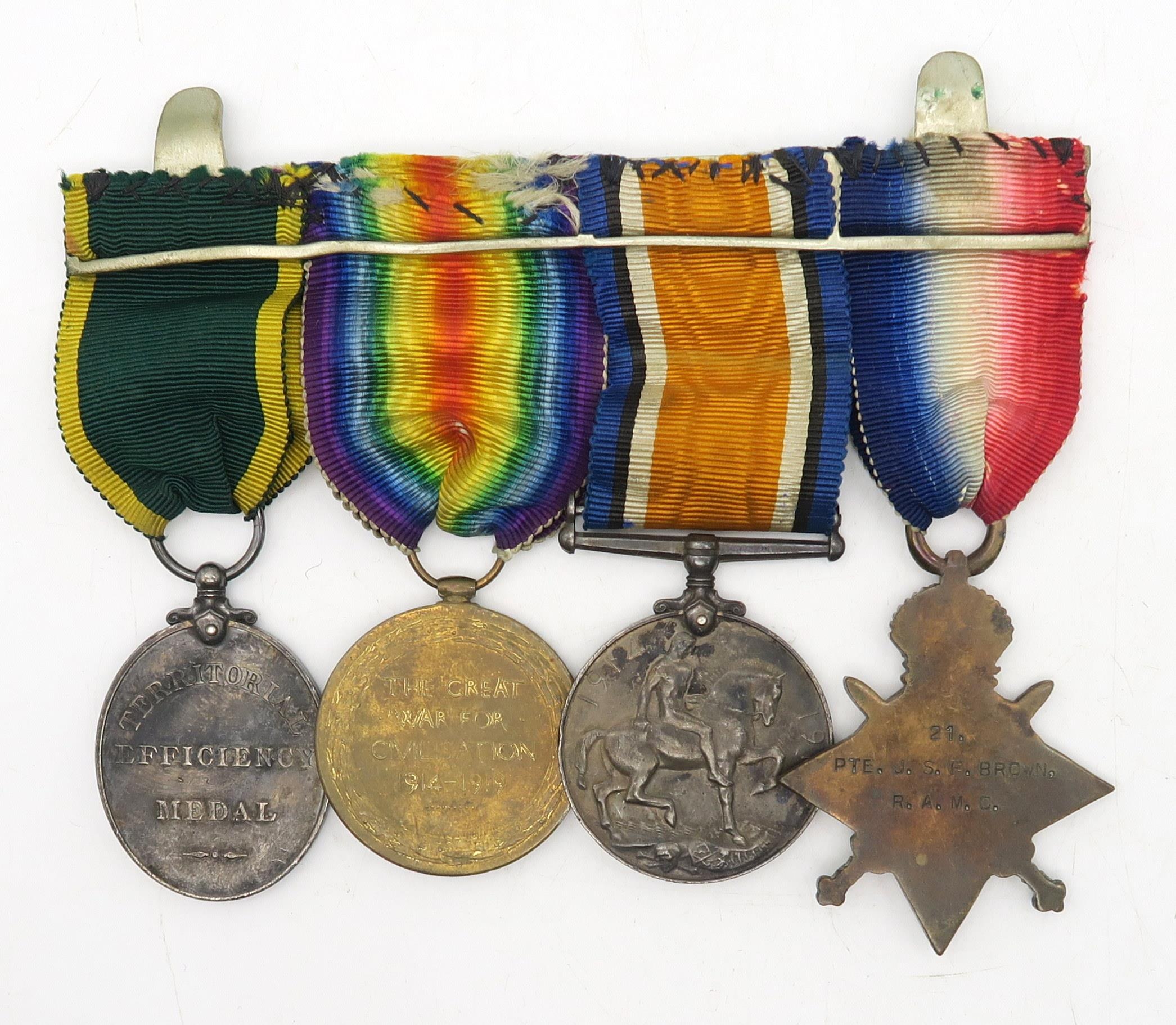 A WW1 ROYAL ARMY MEDICAL CORPS MEDAL GROUP OF FOUR  Awarded to S. Sjt. J.F.S. Brown R.A.M.C., - Image 2 of 4