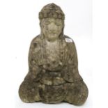 A contemporary reconstituted stone garden statue of the Buddha sat in meditation, approximately 47cm