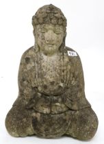 A contemporary reconstituted stone garden statue of the Buddha sat in meditation, approximately 47cm