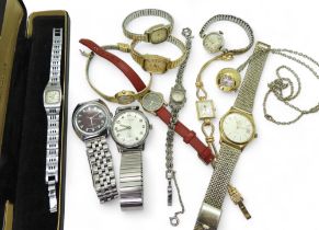 A collection of watches to include a gold plated Marvin Revue, Huntana, retro Timex, Senate, Mortima