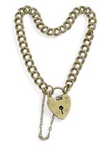 A 9ct gold double curb link bracelet, with heart shaped clasp, length 17cm, weight 7.1gms