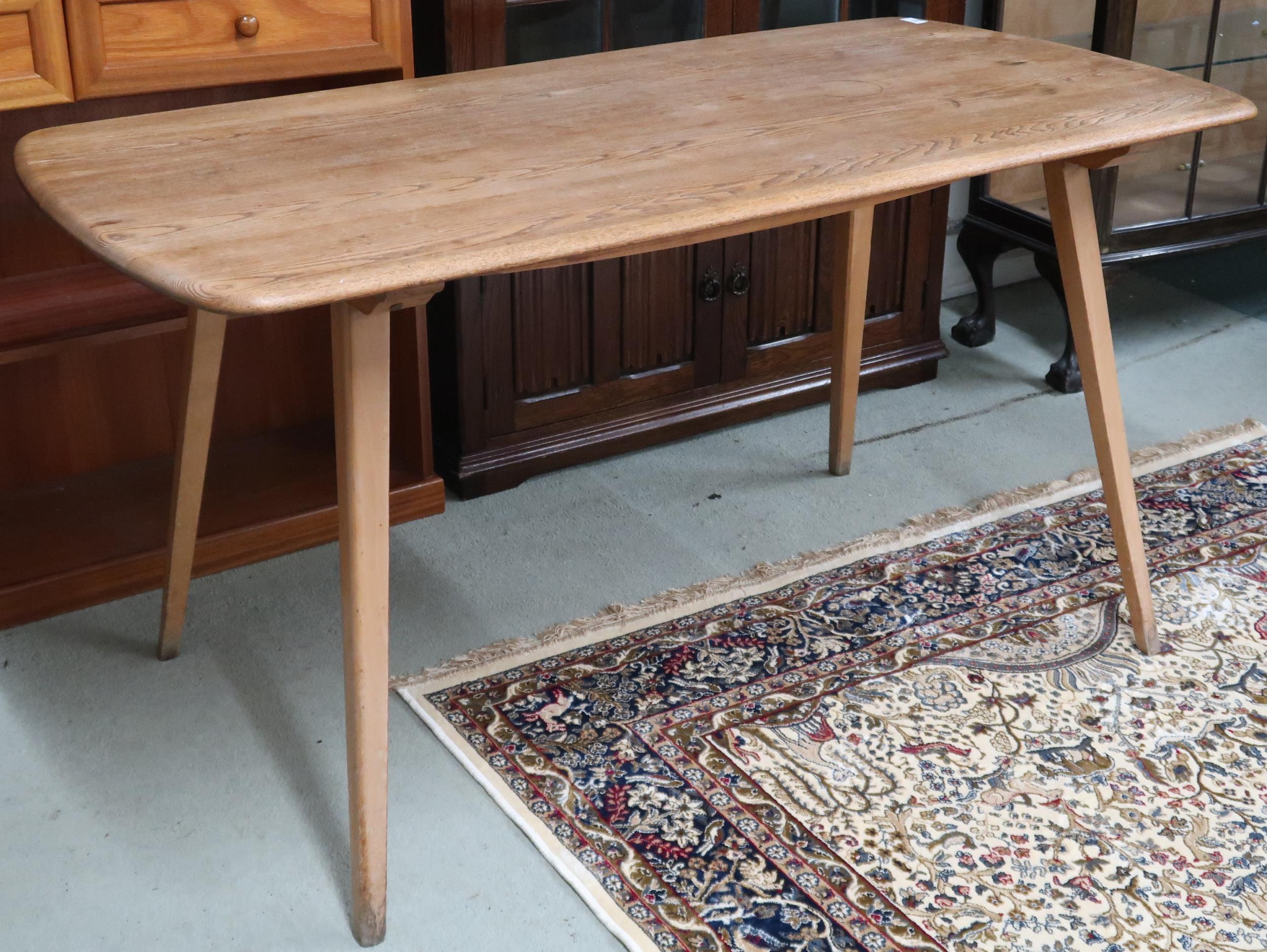 A lot comprising mid 20th century Elm and beech Ercol dining table on tapering splayed supports, - Image 2 of 4