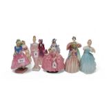 A collection of Royal Doulton figures including Polly Peacham, Pantalettes, Irene, etc (9) Condition