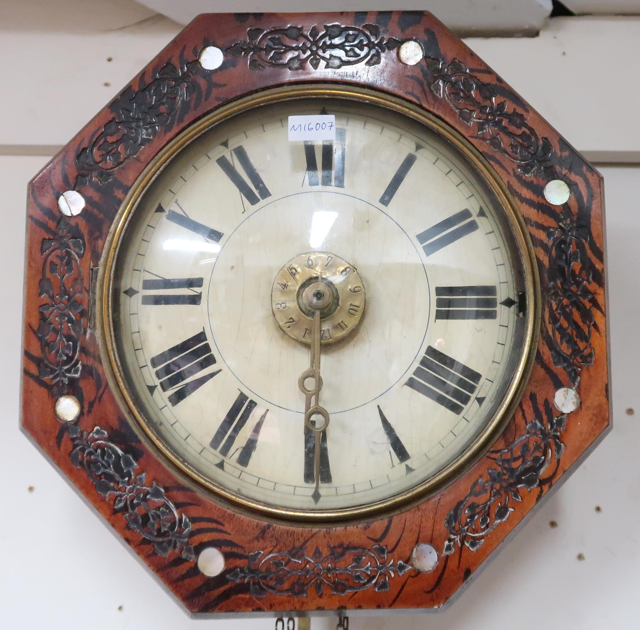 A lot comprising a 19th century oak octagonal wag at the wa clock, 32cm high x 32cm wide and an - Image 3 of 3