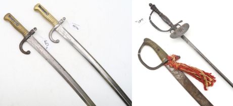 A French briquet or short sword, the blade measuring approx. 58.5cm in length and stamped "No. 1"