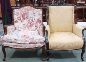 A lot comprising Victorian mahogany wingback armchair on cabriole supports, 99cm high x 66cm wide