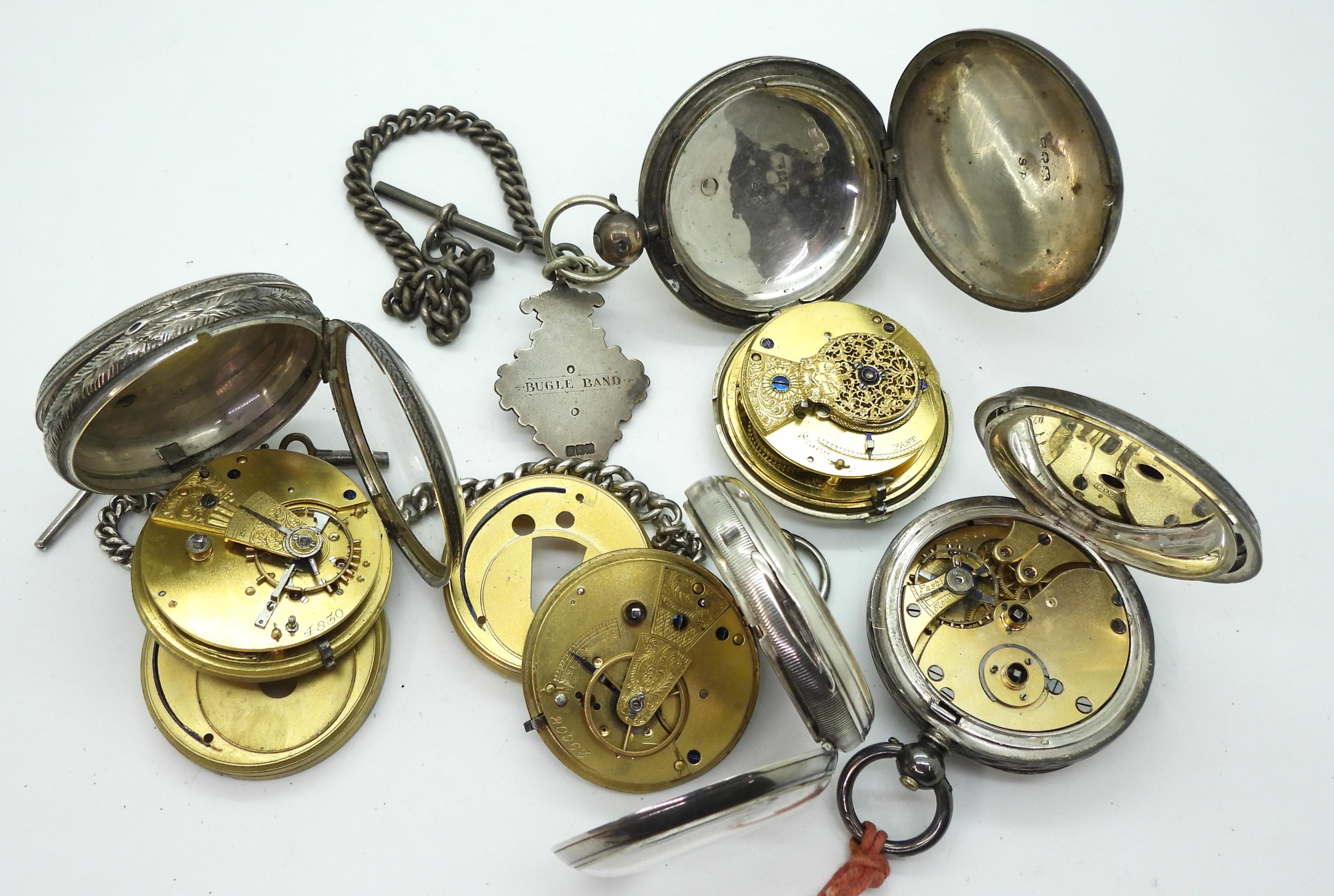 A silver full hunter pocket watch hallmarked Birmingham 1872, diamond capped fly wheel, with - Image 5 of 5