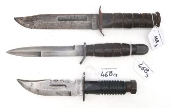 An American WW2-period Ka-Bar fighting knife, the approx. 17cm blade marked "KA-BAR, Olean, N.Y." to