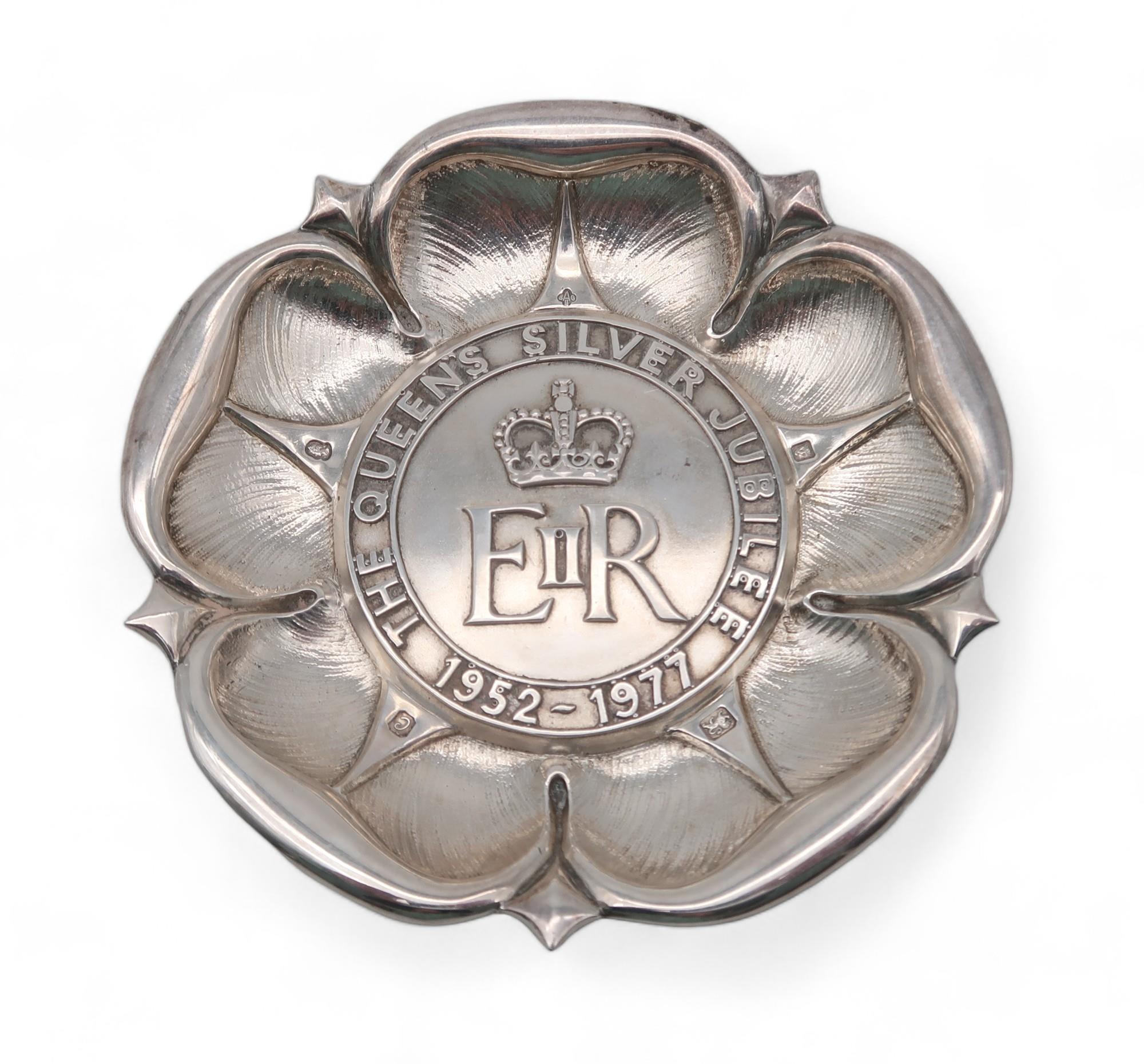 An Elizabeth II silver jubilee dish, by Adie Brothers Ltd, London, in the form of a rose, with a