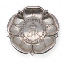 An Elizabeth II silver jubilee dish, by Adie Brothers Ltd, London, in the form of a rose, with a